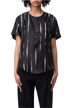 ALYSI Bluser & Skjorter, Dame, Sort, M, Sort Stribet Silkebluse