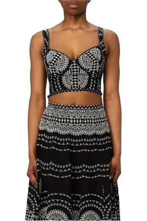 CHARO RUIZ IBIZA Top, Dame, Sort, M, Uld, Elegant Broderet Top Sæt
