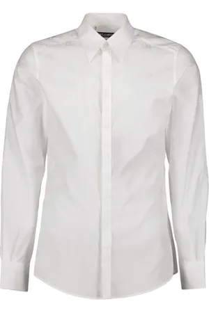 Dolce & Gabbana Skjorte, Herre, Hvid, M, Bomuld, Monogram Langærmet Bomuldsskjorte