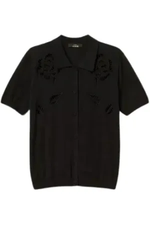 Twin-Set Top, Dame, Sort, M, Broderet polo shirt til kvinder