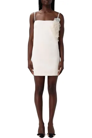 Elisabetta Franchi Kjole, Dame, Hvid, M, Satin, Blomsterapplikation Mini Kjole