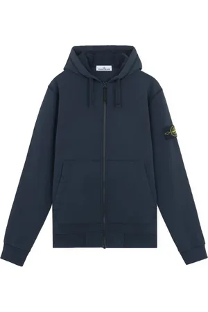Stone Island Sweathshirts & Hoodies, Herre, Blå, M, Bomuld, bomuldsfleece hættetrøje med lynlås