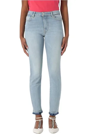 Pinko Jeans, Dame, Blå, W32, Bomuld, Frayed Hem Skinny Ankel Jeans