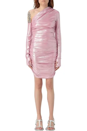 Andamane Kjole, Dame, Lyserød, S, Uld, Metallic One-Shoulder Mini Kjole