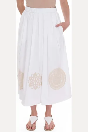 Max Mara Nederdel, Dame, Hvid, S, Bomuld, Blondeapplikation Cirkelskørt