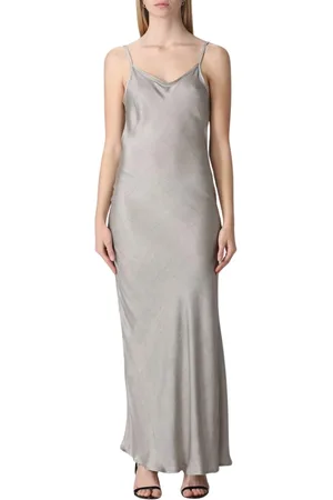 BARENA Kjole, Dame, Grå, 2XL, Elegant Grå Maxi Slip Kjole
