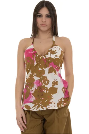 Liu Jo Top, Dame, Flerfarvet, L, Bomuld, Fliseprint V-hals Spaghetti Strop Top