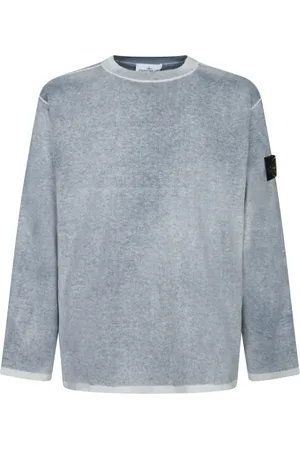 Stone Island Strik, Herre, Blå, M, Bomuld, Kontrast Langærmet Sweater Avio-Faded