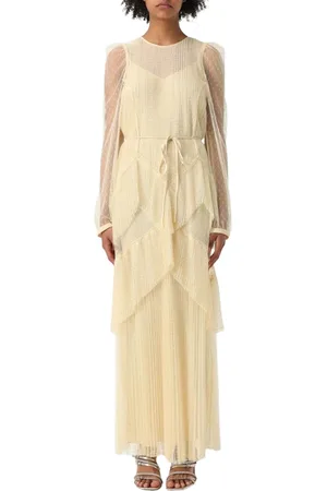 Twin-Set Kjole, Dame, Gul, M, Uld, Rosa Plisseret Maxi Kjole
