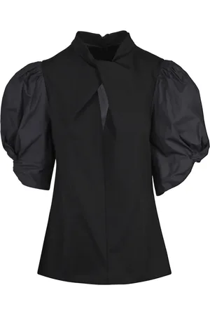 LIVIANA CONTI Bluser & Skjorter, Dame, Sort, M, Bomuld, Poplin Bluse med Ballonærmer