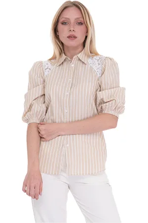 HUGO BOSS Bluser & Skjorter, Dame, , XS, Bomuld, Stribet Ballonærme Bluse
