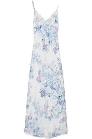 Twin-Set Kjole, Dame, Flerfarvet, S, Organza, Blomstret lang kjole med V-udskæring