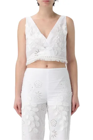 Alberta Ferretti Top, Dame, Hvid, XS, Bomuld, Hvid Eyelet Broderet Top Sæt