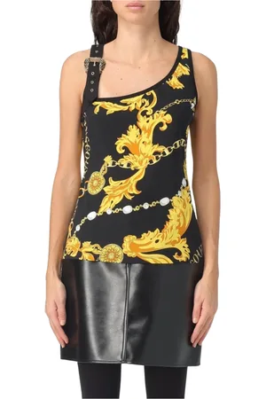 VERSACE Kjole, Dame, Sort, 3XS, Uld, Barok Print Mini Kjole med Spænde
