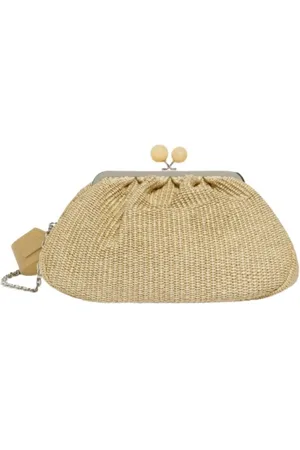 Max Mara Taske, Dame, Gul, ONE SIZE, Uld, Gylden Raffia-effekt Skuldertaske