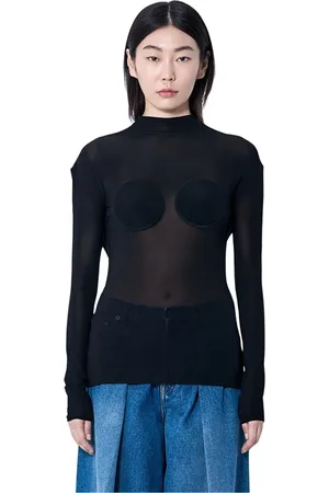 Jean Paul Gaultier Top, Dame, Sort, M, Mesh Konisk Top med Cirkulære Motiver