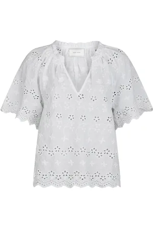 Neo Noir Bluser & Skjorter, Dame, Hvid, XS, Hvid Broderet Bluse