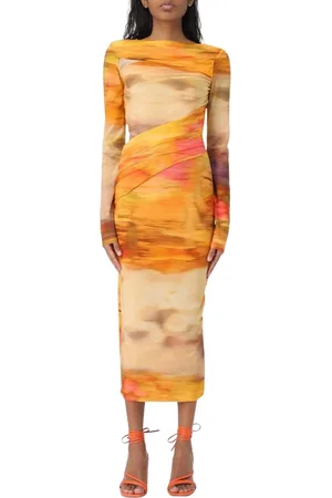Pinko Kjole, Dame, Flerfarvet, S, Elegant Abstract Print Midi Dress