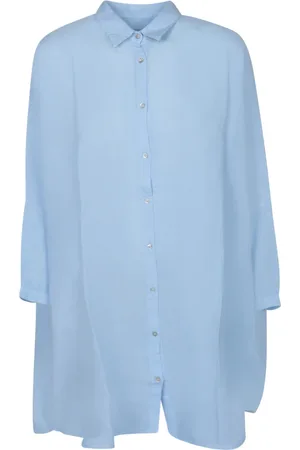 120% Lino Bluser & Skjorter, Dame, Blå, L, Linned, Blå Linned Oversized Skjorte
