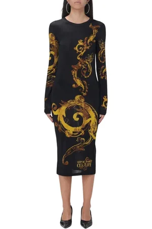 VERSACE Kjole, Dame, Sort, XS, Barok Print Midi Kjole