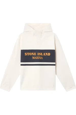 Stone Island Jakke, Herre, Hvid, L, Bomuld, bomuldshættetrøje med broderet Marina