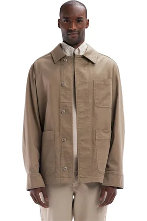 Eden Park Jakke, Herre, Brun, M, Bomuld, Bomuld stræk sand overshirt med lommer med lapper