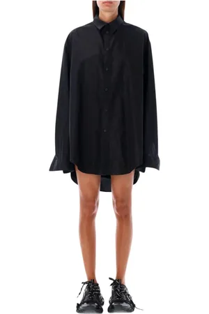 Balenciaga Kjole, Dame, Sort, S, Bomuld, Sort Bomuld Oversized Skjorte