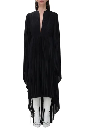 Balenciaga Kjole, Dame, Sort, S, Uld, Elegant V-Neck Midi Kjole