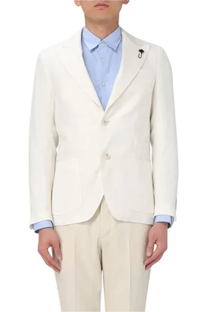 LARDINI Jakke, Herre, Hvid, XL, Linned, Hvid Linned Blazer Jakke med Lommer