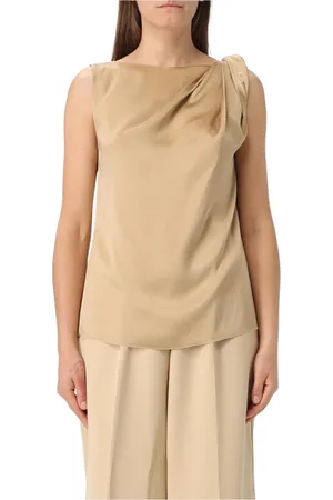 LIVIANA CONTI Top, Dame, Gul, L, Tyl, Beige Silke Draperet Bluse Top