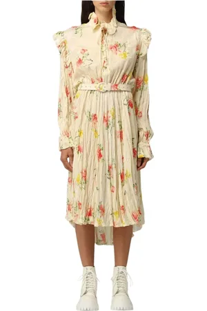 Balenciaga Kjole, Dame, Flerfarvet, 2XS, Elegant Blomstret Plisseret Midi Kjole
