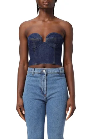 MAGDA BUTRYM Top, Dame, Blå, S, Uld, Denim Korset Top Stilfuld og alsidig