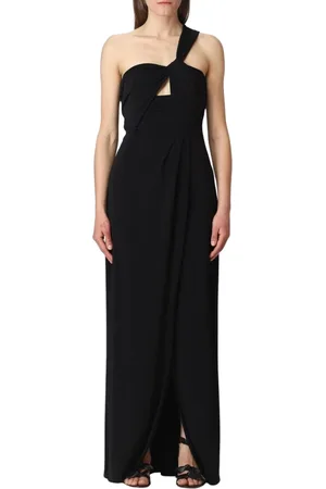 Patrizia Pepe Kjole, Dame, Sort, M, Uld, Elegant One-Shoulder Maxi Kjole