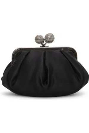 Max Mara Taske, Dame, Sort, ONE SIZE, Uld, Lille Satin Skuldertaske med Rhinestones