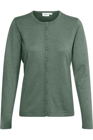Saint Tropez Strik, Dame, Grøn, S, Grøn Melange Cardigan med Rund Hals