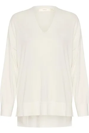INWEAR Strik, Dame, Hvid, S, Bomuld, Ren Hvid V-hals Bomulds T-shirt