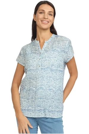 2-Biz Bluser & Skjorter, Dame, Blå, 2XL, Blå Bluse med V-Hals og Korte Ærmer