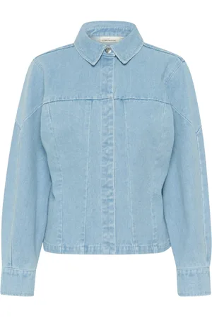 Karen by Simonsen Bluser & Skjorter, Dame, Blå, L, Denim, Denim Skjortebluse Lyseblå