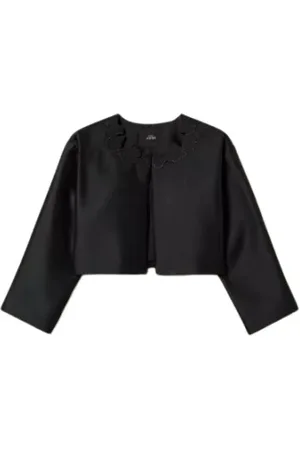 Twin-Set Jakke, Dame, Sort, XS, Cropped Twill Jakke med 3D Broderi