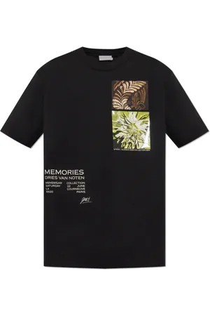 DRIES VAN NOTEN Top, Herre, Sort, S, Bomuld, Sort T-shirt med runway print