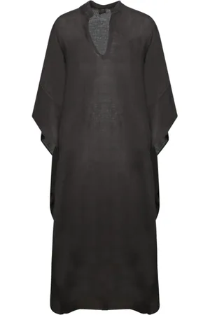 120% Lino Kjole, Dame, Sort, M, Linned, Sort Linned Kaftan Kjole