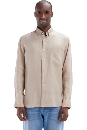 Eden Park Skjorte, Herre, Grå, 2XL, Linned, Beige linned skjorte lige snit