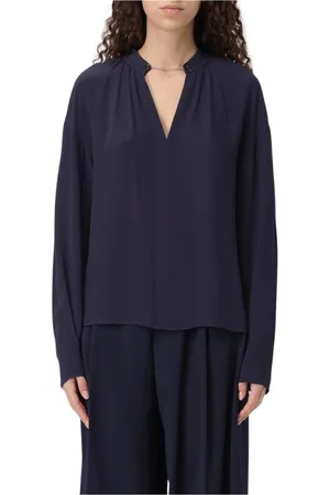 Patrizia Pepe Bluser & Skjorter, Dame, Blå, S, Marineblå Silke V-Hals Bluse