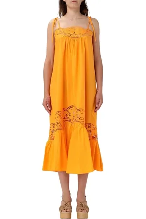 Twin-Set Kjole, Dame, Gul, XS, Gul Blonde Detalje Midi Kjole