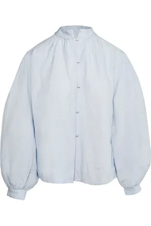 Hest Bluser & Skjorter, Dame, Blå, XL, Denim, Faded Denim Vævet Bluse med Pufærmer