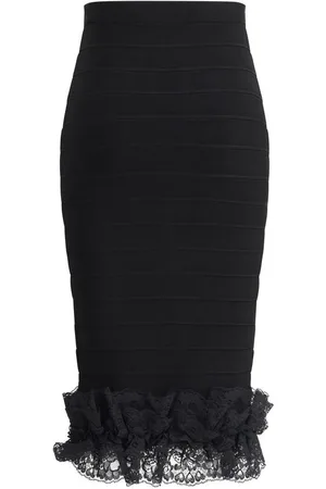 Self-Portrait Nederdel, Dame, Sort, 2XS, Uld, Blonde Detaljeret Stribet Midi Nederdel