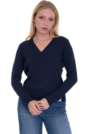 Peuterey Strik, Dame, Blå, XL, Ribstrik V-hals pullover med logo