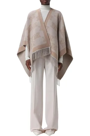Max Mara Jakke, Dame, , ONE SIZE, Uld, Elegant Frynsekant Poncho Cape