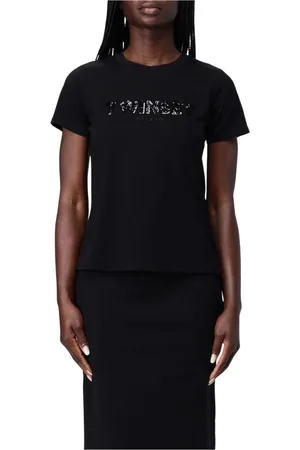 Twin-Set Top, Dame, Sort, S, Elegant Sequin Logo T-Shirt
