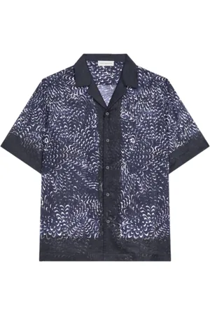DRIES VAN NOTEN Skjorte, Herre, Blå, M, Bomuld, Hawaiiansk Skjorte Marineblå All-Over Print